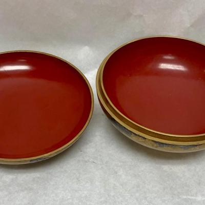 Vintage Japanese Traditional Wood Sandals and Gold-Colored Lacquered Wood Maki-e Bowl