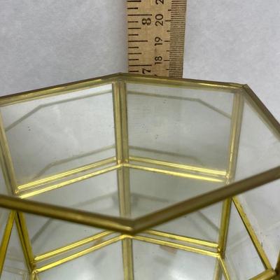 Small Brass & Glass Display Cabinet with Stained Glass Flowers