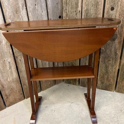 Small Vintage Drop Side Wood Table with Cut Out Handles #2