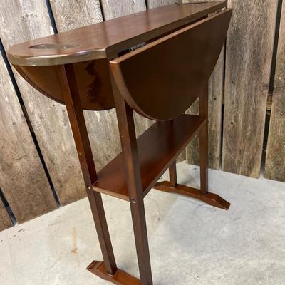 Small Vintage Drop Side Wood Table with Cut Out Handles #2