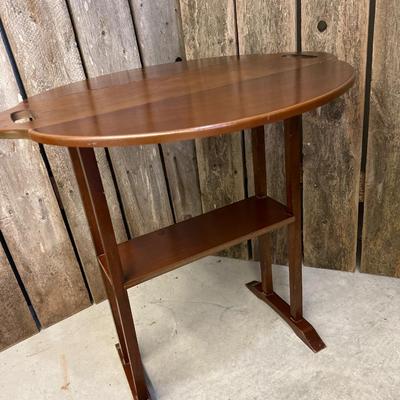 Small Vintage Drop Side Wood Table with Cut Out Handles #2