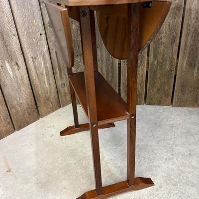 Small Vintage Drop Side Wood Table with Cut Out Handles #2