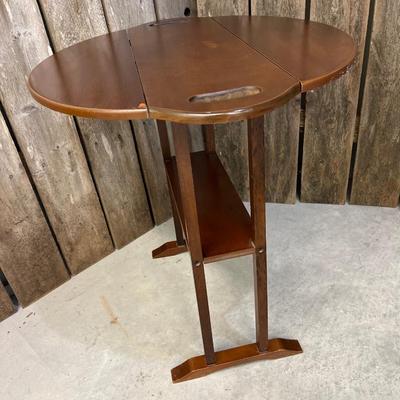 Small Vintage Drop Side Wood Table with Cut Out Handles #2