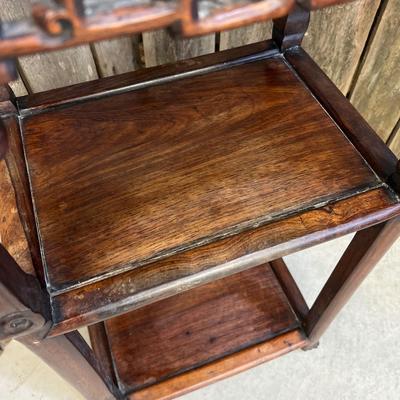 19th Century Asian Carved Wooden and Marble Side Table or Stand