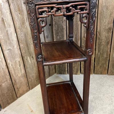 19th Century Asian Carved Wooden and Marble Side Table or Stand