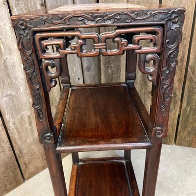 19th Century Asian Carved Wooden and Marble Side Table or Stand