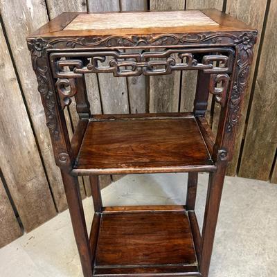 19th Century Asian Carved Wooden and Marble Side Table or Stand