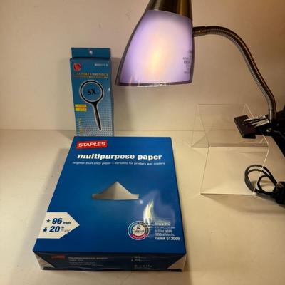Lot 32. Paper, Magnifying Glass and Clip-on Lamp