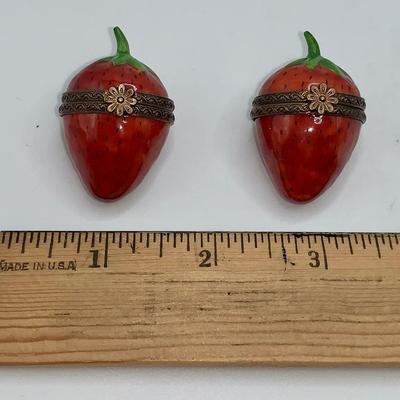 Pair of Limoges Strawberry Trinket Boxes - France