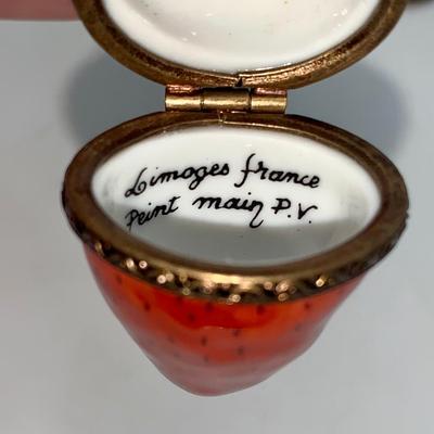 Pair of Limoges Strawberry Trinket Boxes - France