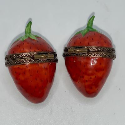 Pair of Limoges Strawberry Trinket Boxes - France