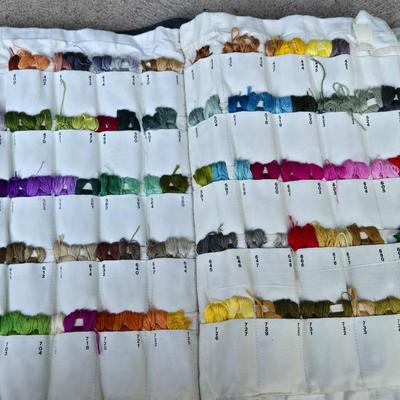 Needle Work Soft Case with Embroidery Floss, Book, and Fabric
