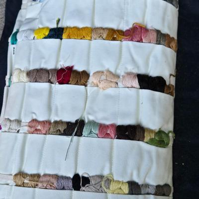 Needle Work Soft Case with Embroidery Floss, Book, and Fabric