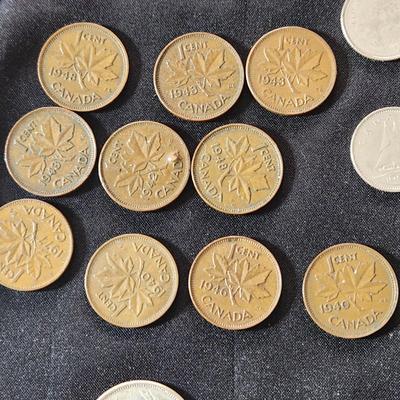 Canadian Coins Lot Pennies, Silver Dimes, Quarters