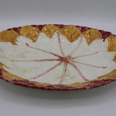 Antique MAJOLICA Begonia Leaf Oval Platter