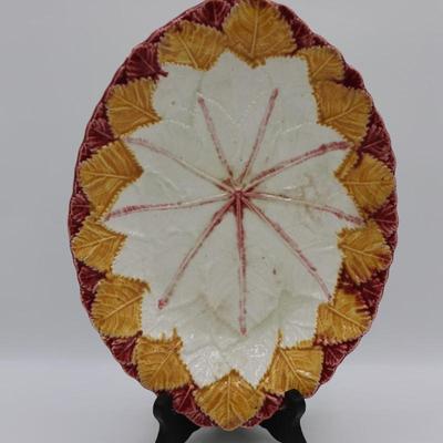 Antique MAJOLICA Begonia Leaf Oval Platter