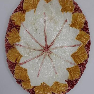 Antique MAJOLICA Begonia Leaf Oval Platter