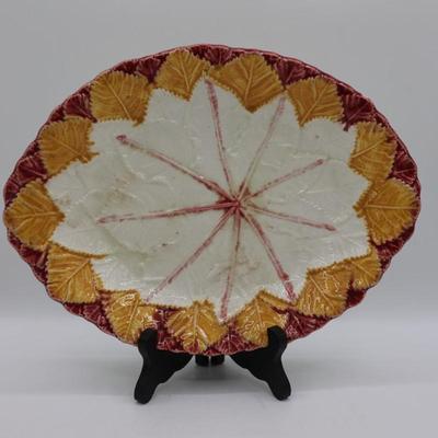 Antique MAJOLICA Begonia Leaf Oval Platter