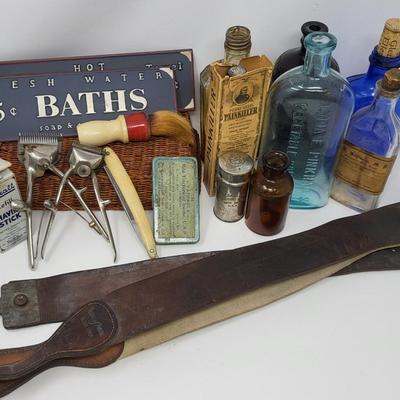 Antique Shaving Accessories & Medicine Bottles