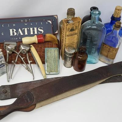 Antique Shaving Accessories & Medicine Bottles