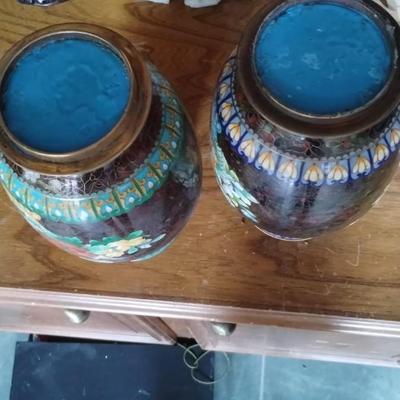 Vintage Old Cloisonne, Vase Pair