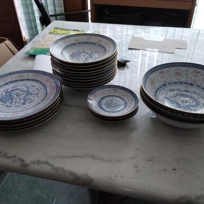 Porcelain Rice Wear Dragon Gold Gilded Set