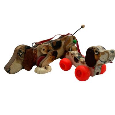Vintage 1965 Fisher-Price "SNOOPY" 2 Dogs Wooden Pull Toys