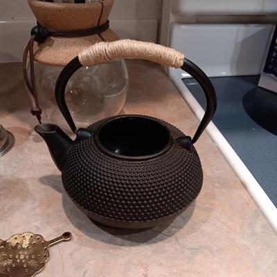 FRENCH COFFEE PRESS, CAST IRON TEAPOT AND OTHER COFFEE ITEMS