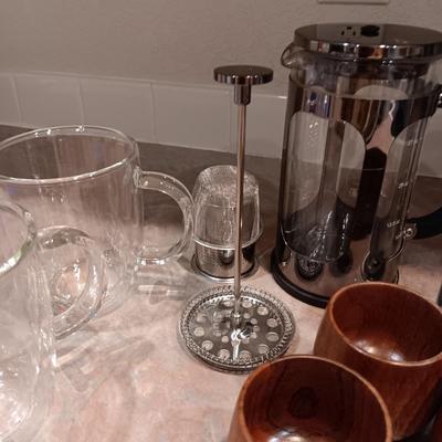FRENCH COFFEE PRESS, CAST IRON TEAPOT AND OTHER COFFEE ITEMS