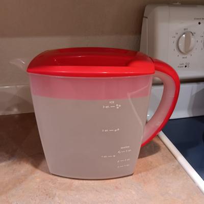GLASS CANISTER, BIG GLASS MUGS, SALT MILL AND PITCHER