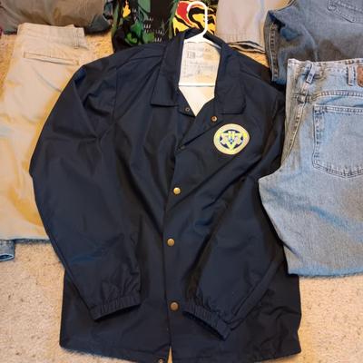 MEN'S XL JACKETS, SWIM TRUNKS, 36X30 JEANS