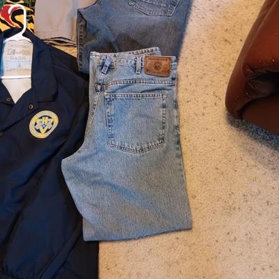 MEN'S XL JACKETS, SWIM TRUNKS, 36X30 JEANS