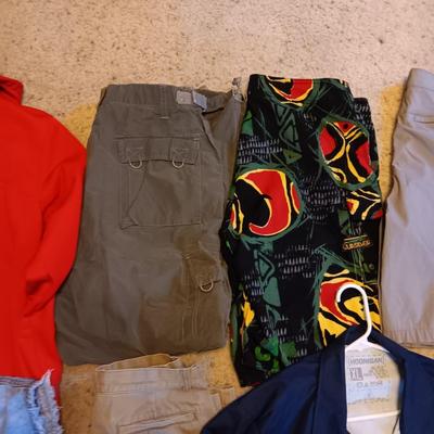 MEN'S XL JACKETS, SWIM TRUNKS, 36X30 JEANS