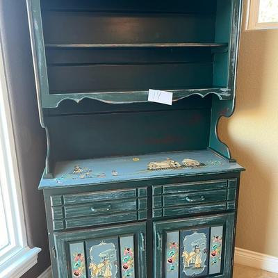 Green Wood Folk Art Buffet Cabinet