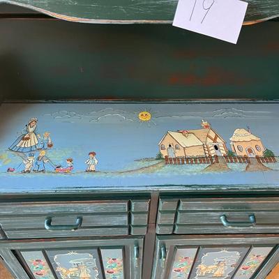 Green Wood Folk Art Buffet Cabinet