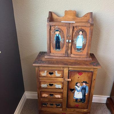 Hand Painted Folk Art Wood Cabinet