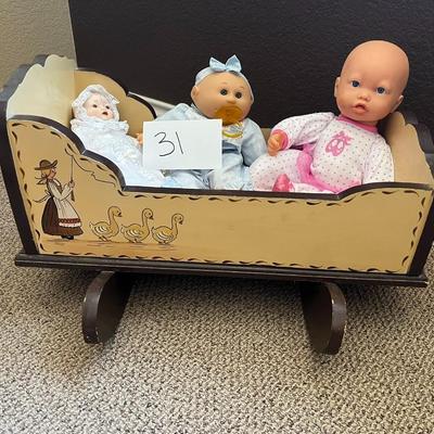 Vintage Hand Painted Folk Art Play Baby Cradle