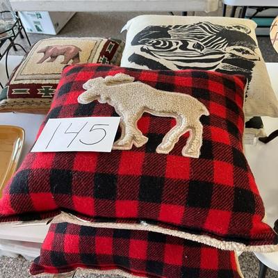 2 Red/Black Plaid Fleece Moose Throw Pillows