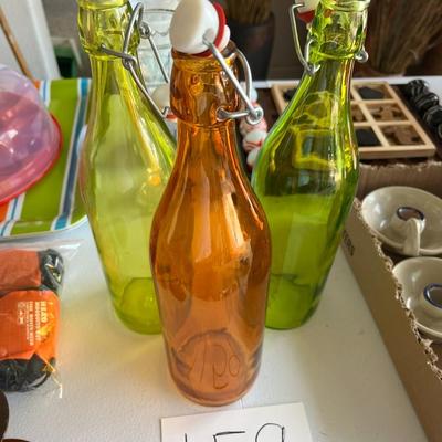 3 Bormioli Made In Italy Colored Glass Clamp Lid Bottles