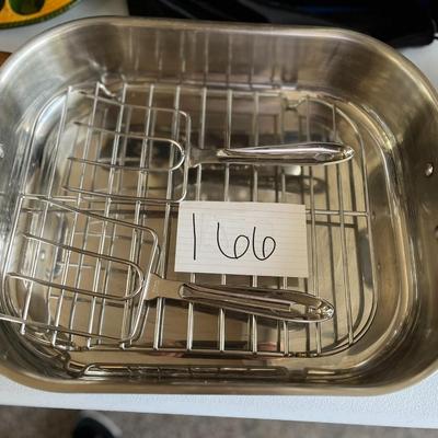 2 All Clad Stainless Steel Roaster Pan W/Meat Shredder Forks