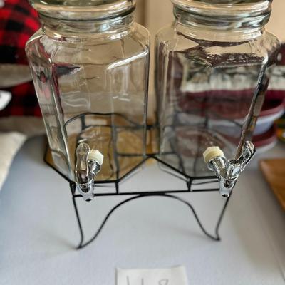 2 Glass Dispensers W/Black Rod Stand