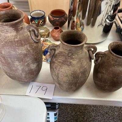 3 Clay Brown Vases Made In Mexico