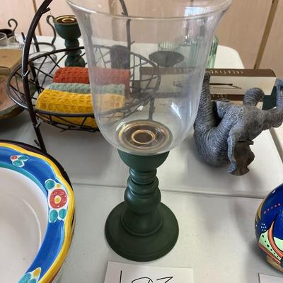 Glass Top Pillar Candle W/Green Stem