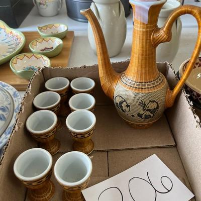 Asian Bamboo Wrapped Tea Set - Pitcher W/8 Cups 