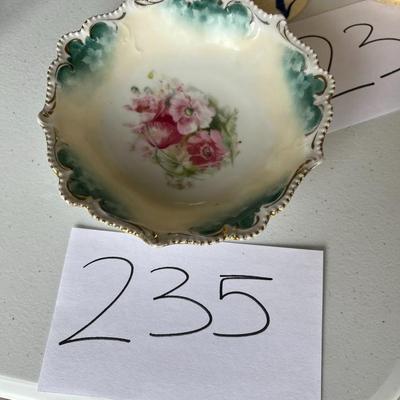 Prussia Berry Bowl W/Pink Flowers, Gold Trim