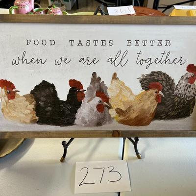 5 Chickens "Food Tastes Better When We Are All Together" Wall Décor Sign W/Stand 