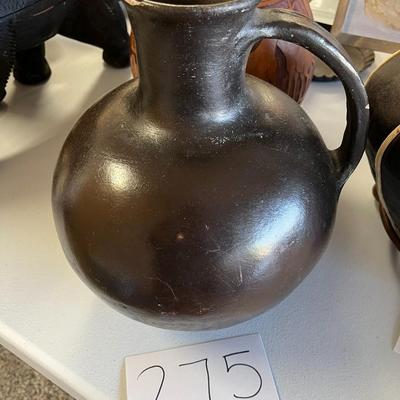 Brown Clay Vase W/Handle Made In Mexico