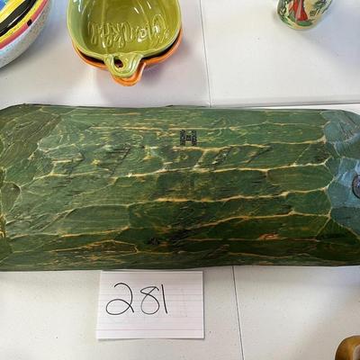 Brown W/Green Back, Wood Decorative Tray Made in Mexico