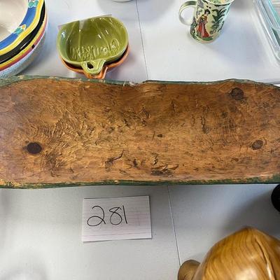 Brown W/Green Back, Wood Decorative Tray Made in Mexico
