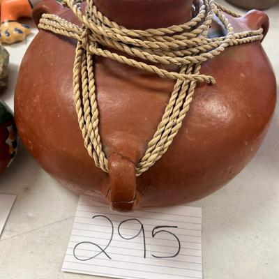 Brown Clay Vase W/Decorative Rope 